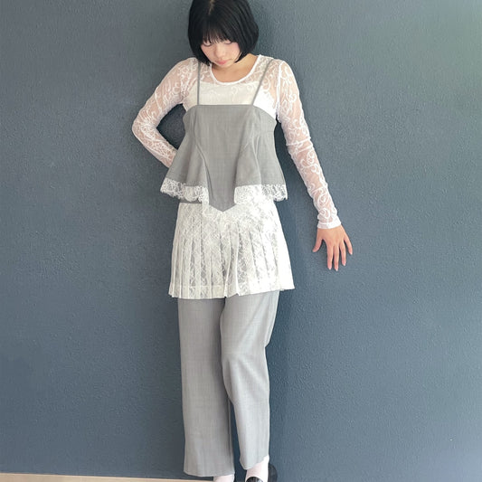 Ruth Top / Gray x White lace / ドレープコルセットトップ