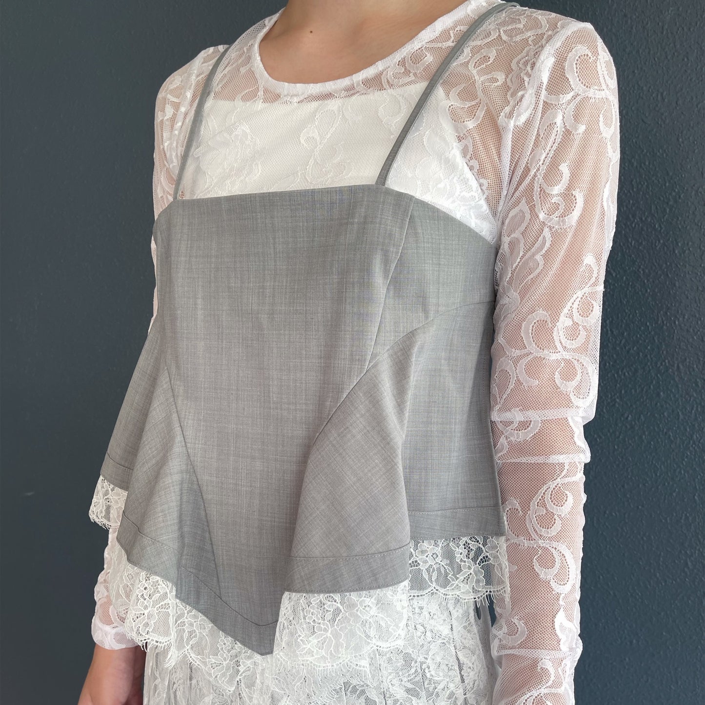Ruth Top / Gray x White lace / ドレープコルセットトップ
