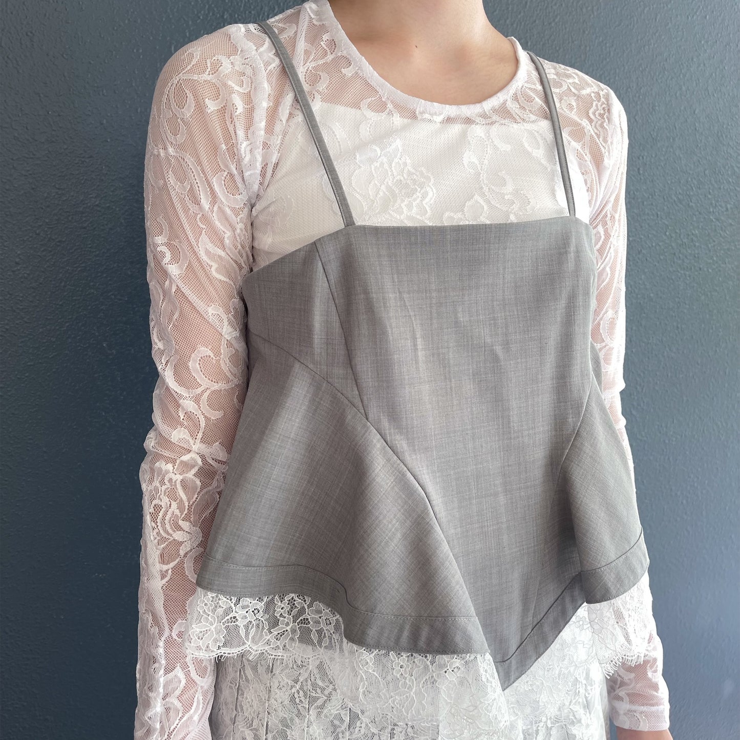 Ruth Top / Gray x White lace / ドレープコルセットトップ