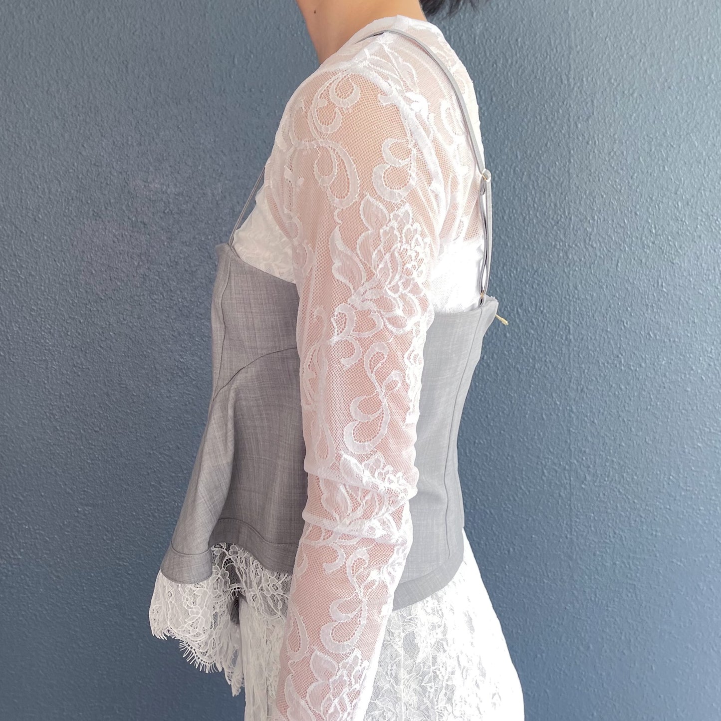 Ruth Top / Gray x White lace / ドレープコルセットトップ