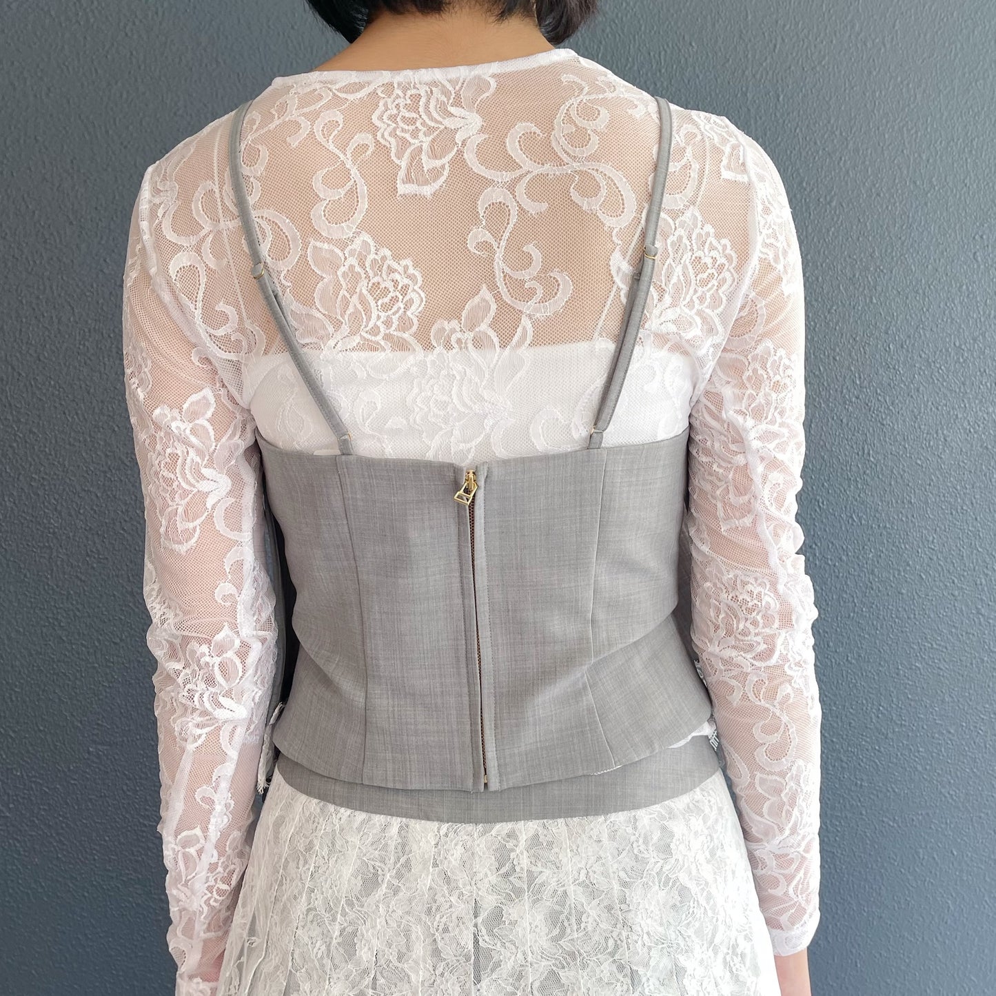 Ruth Top / Gray x White lace / ドレープコルセットトップ