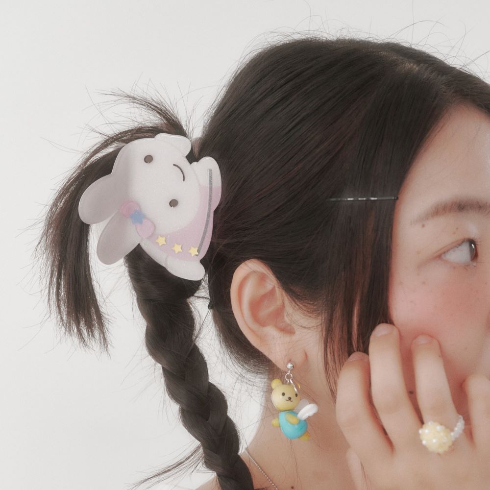 【YOUNGART】Glitter KIDDY Hair Claw / Pink / うさぎのグリッターヘアクリップ