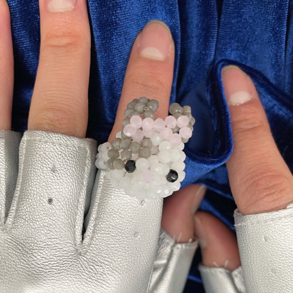 Rabbit Beads Ring / Spotted Gray / うさぎのビーズリング