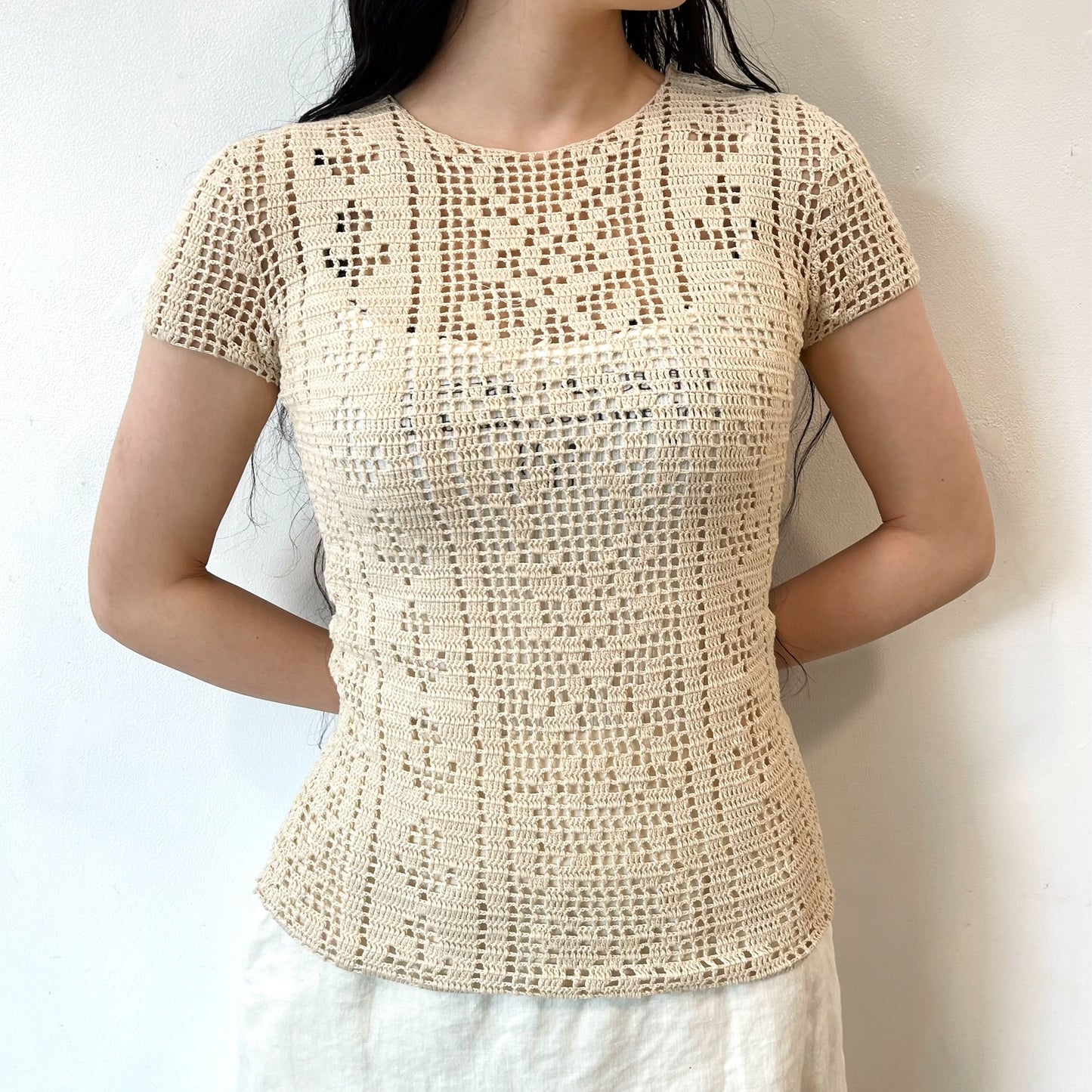 crochet t-shirts / beige / クロシェ編みTシャツ