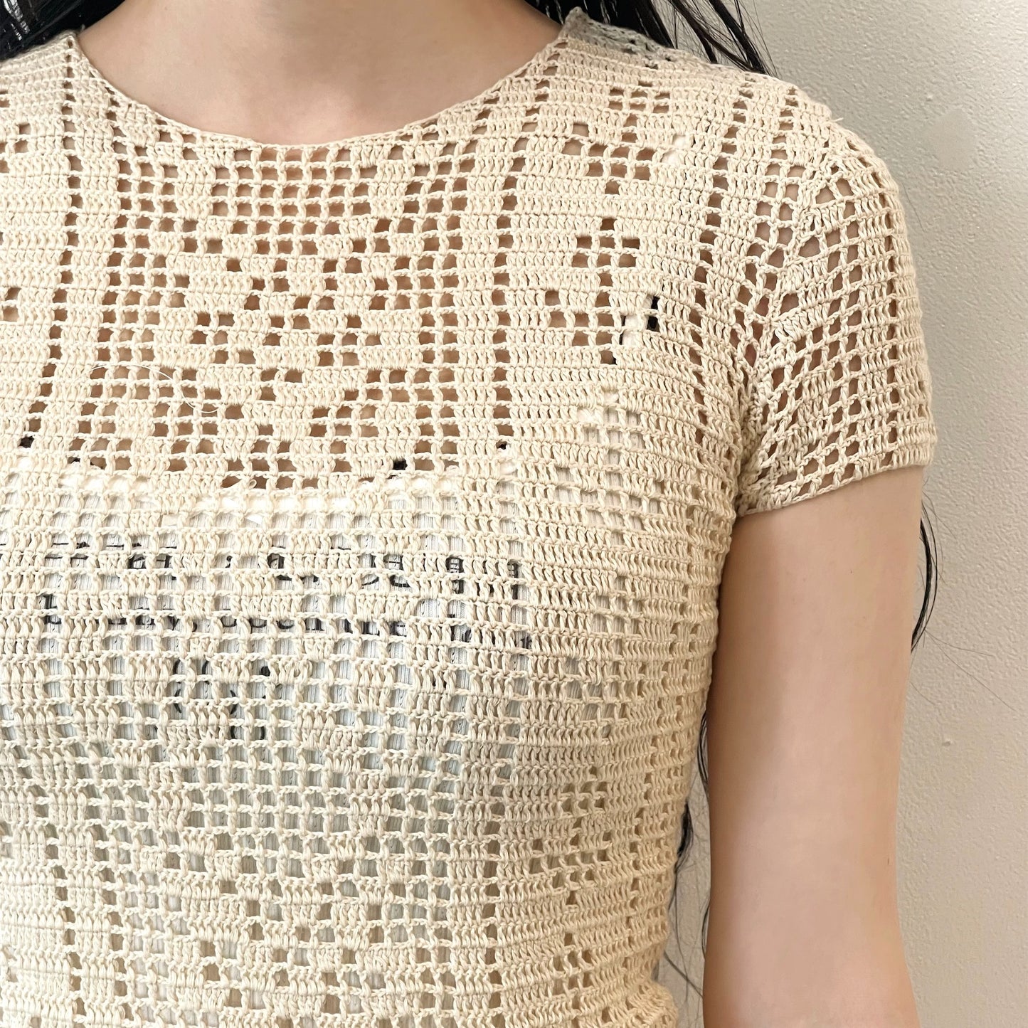 crochet t-shirts / beige / クロシェ編みTシャツ