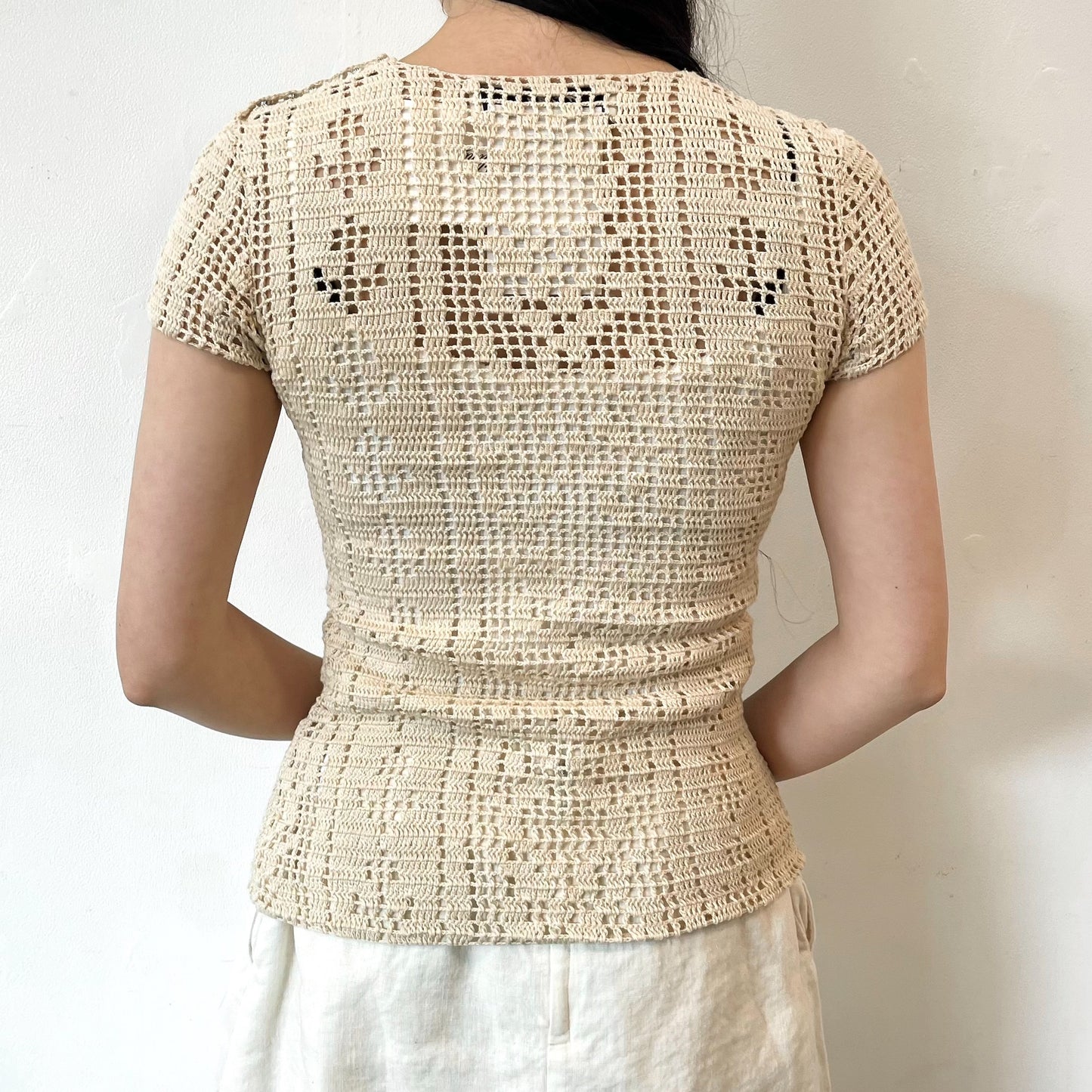 crochet t-shirts / beige / クロシェ編みTシャツ