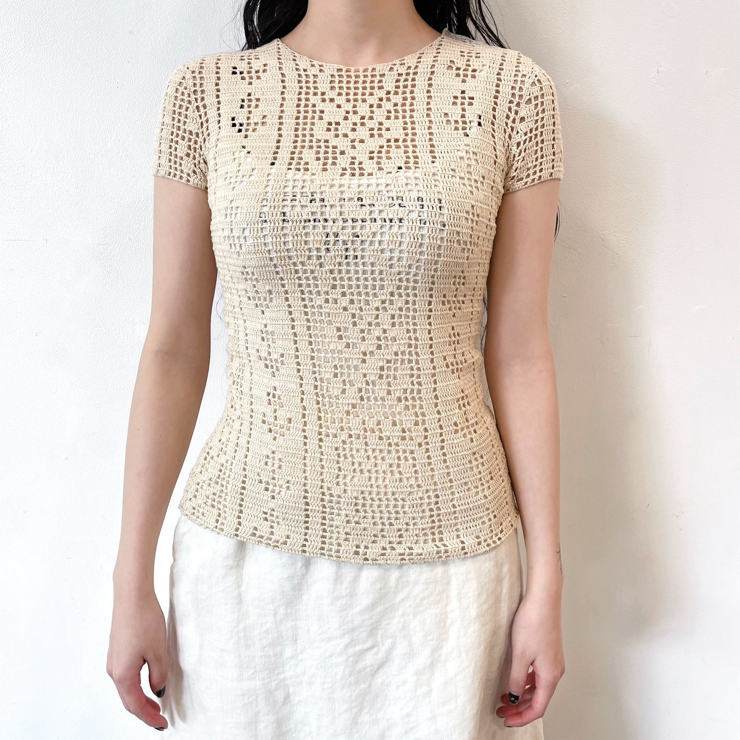 crochet t-shirts / beige / クロシェ編みTシャツ