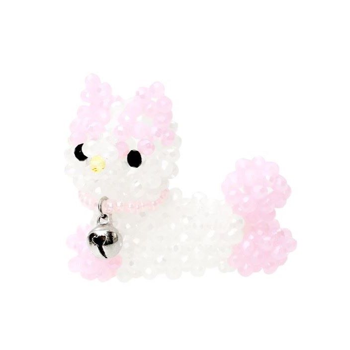 Spotted Cat Key Ring / Baby Pink / 子ねこのビーズキーリング