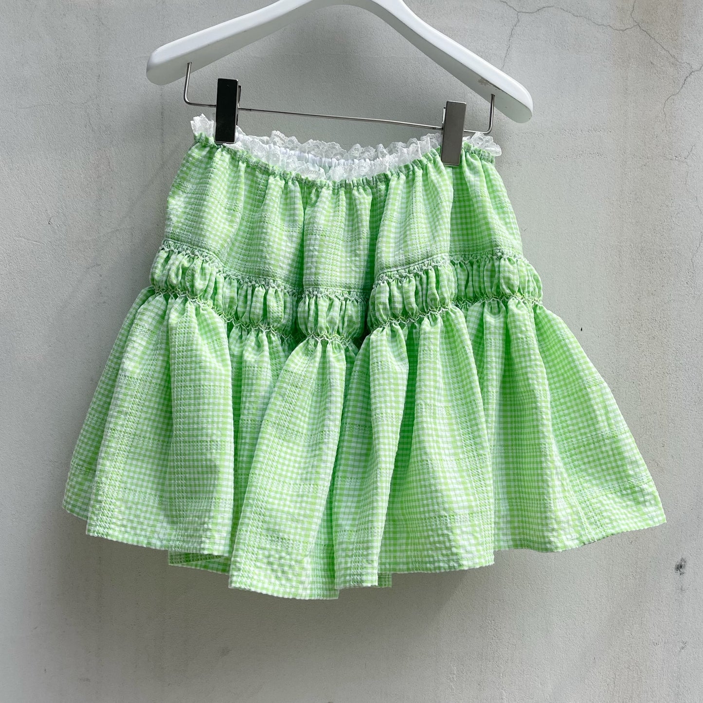 Embroidery skirt / Green / チェックスカート