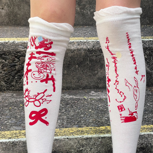 【SHEEP SOUVENIR】sheep is always here socks / long red / ハイソックス