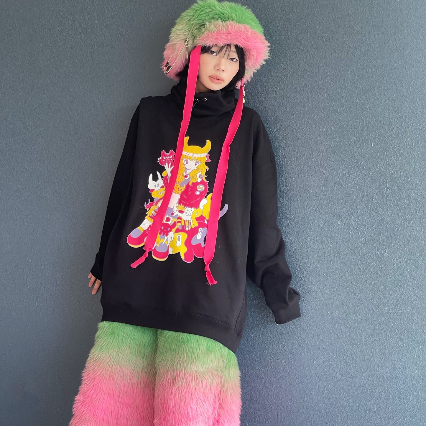 PUNK GIRL HI-NECK PULLOVER SWEAT / BLACK / ハイネックプルオーバー【田中かえコラボレーション】