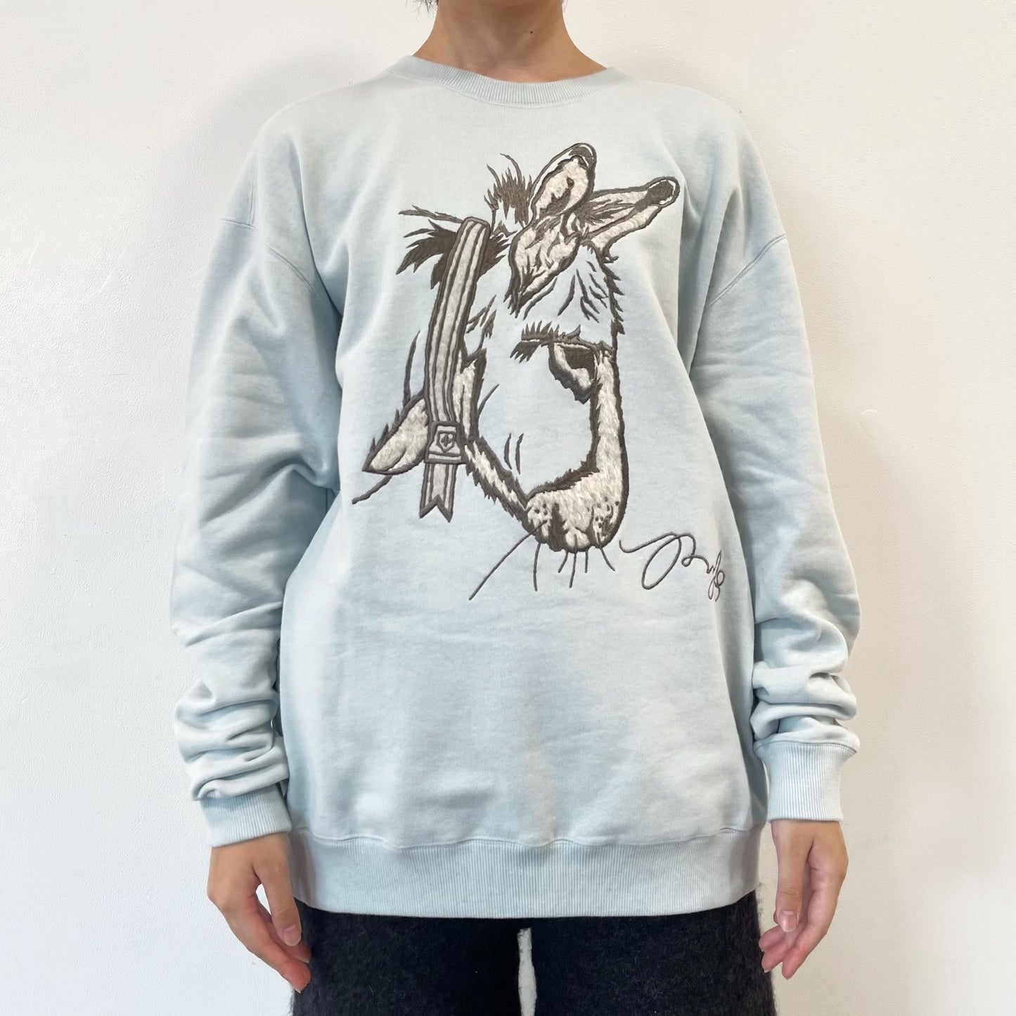 worrisome embroidery / light blue / 刺繍スウェット