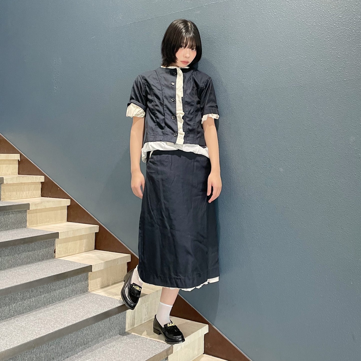 washed jacket / navy / 半袖ジャケット