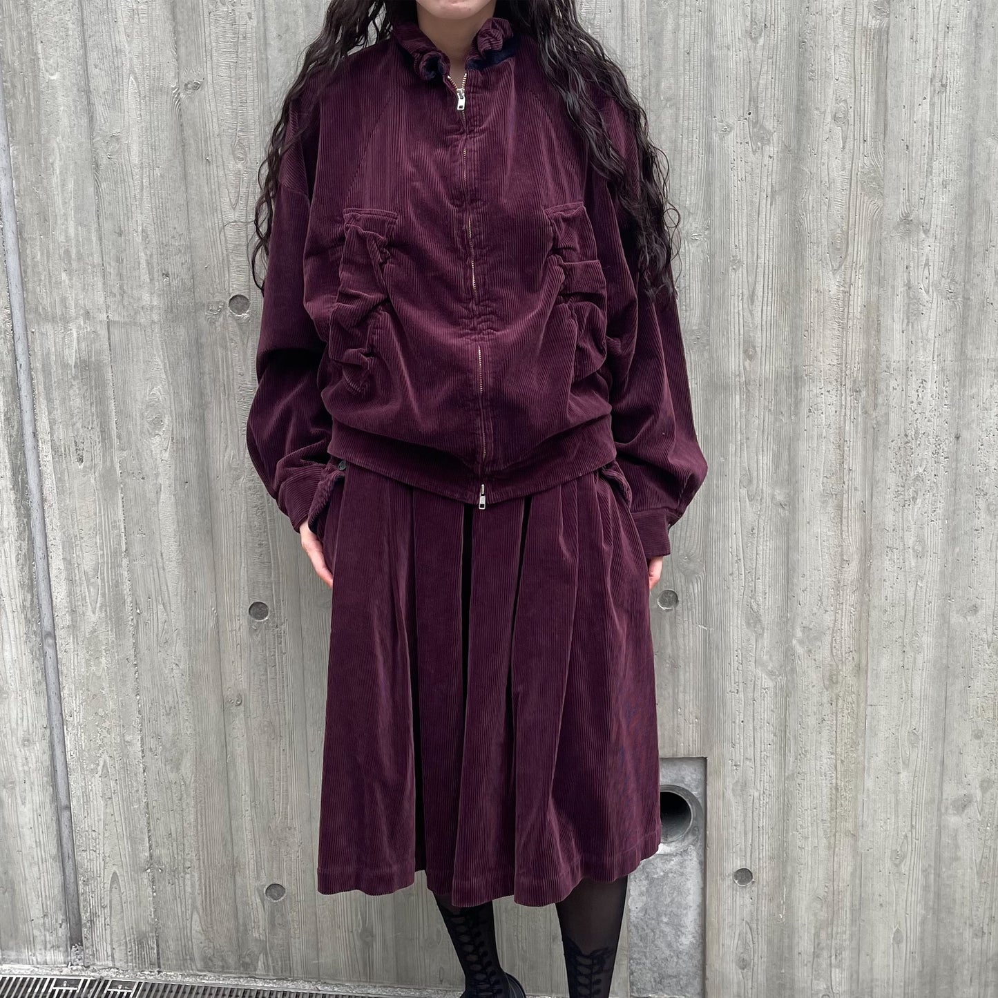 corduroy divided pants / burgundy / コーデュロイウォッシュ加工パンツ