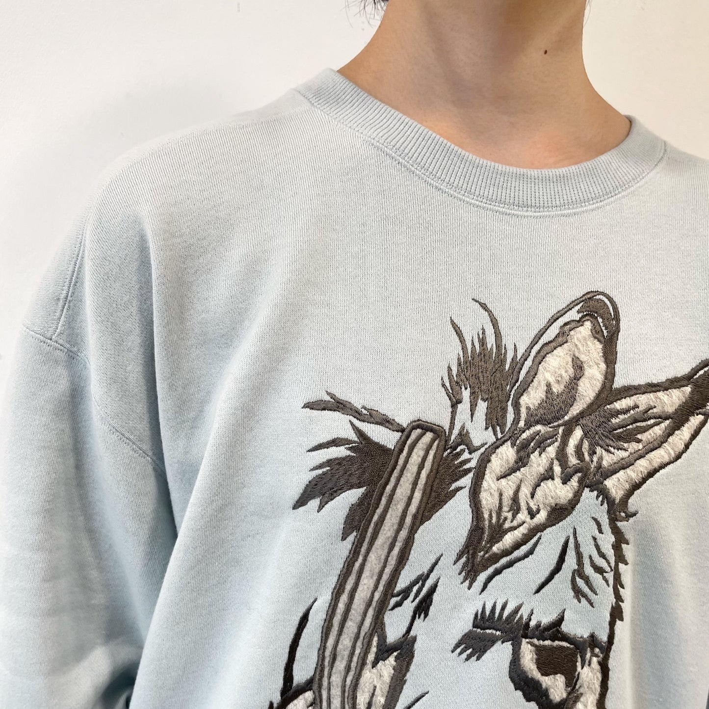 worrisome embroidery / light blue / 刺繍スウェット
