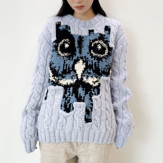owl cable pullover / blue / ふくろうケーブルプルオーバー