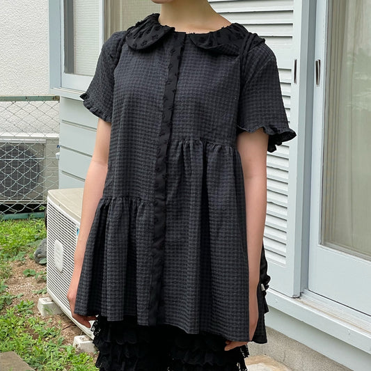 Textured Collar Top / Black / テクスチャーブラウス