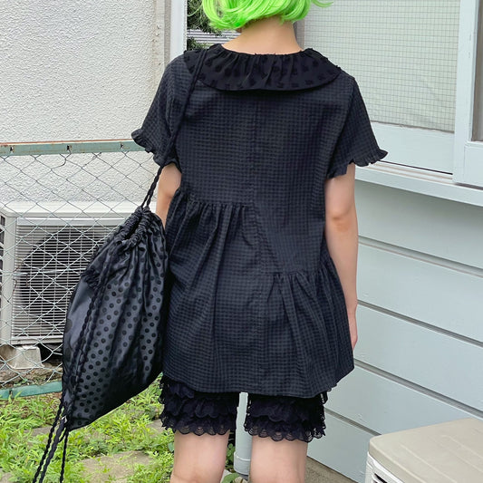 Textured Collar Top / Black / テクスチャーブラウス