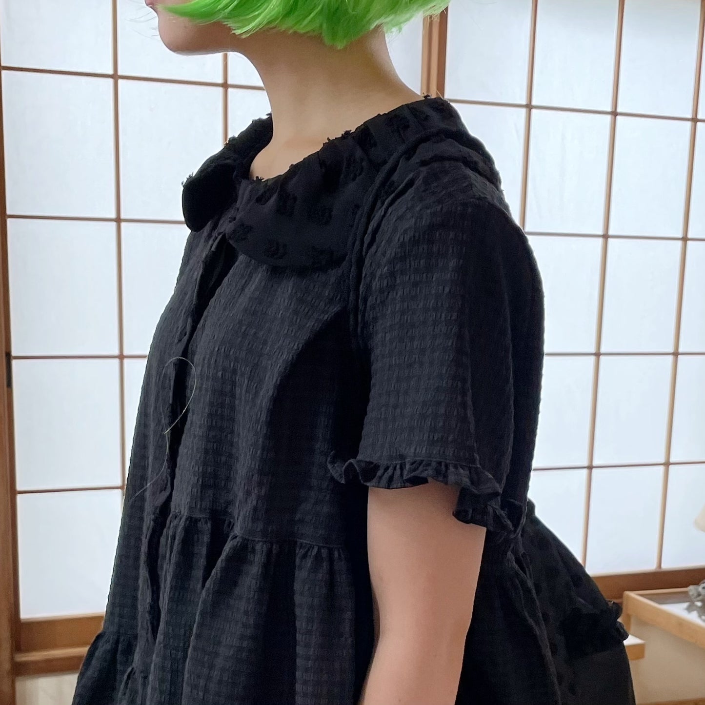 Textured Collar Top / Black / テクスチャーブラウス