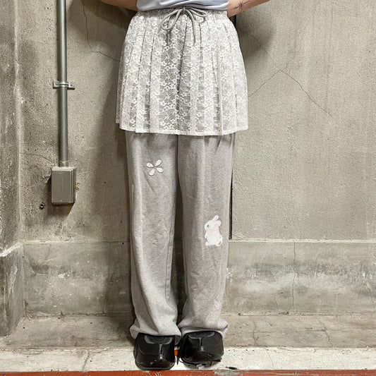 Lucy applique skirt pants / Gray / アップリケスカートパンツ