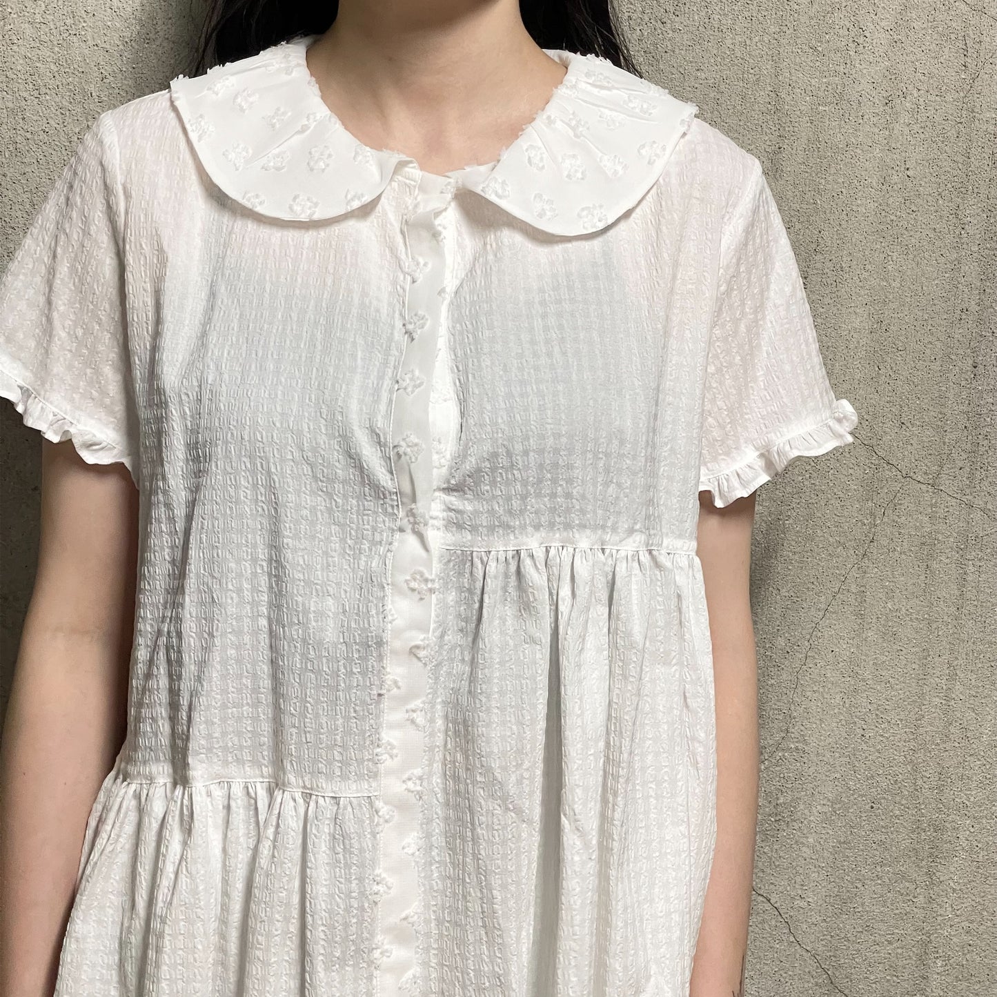 Textured Collar Top / White / テクスチャーブラウス