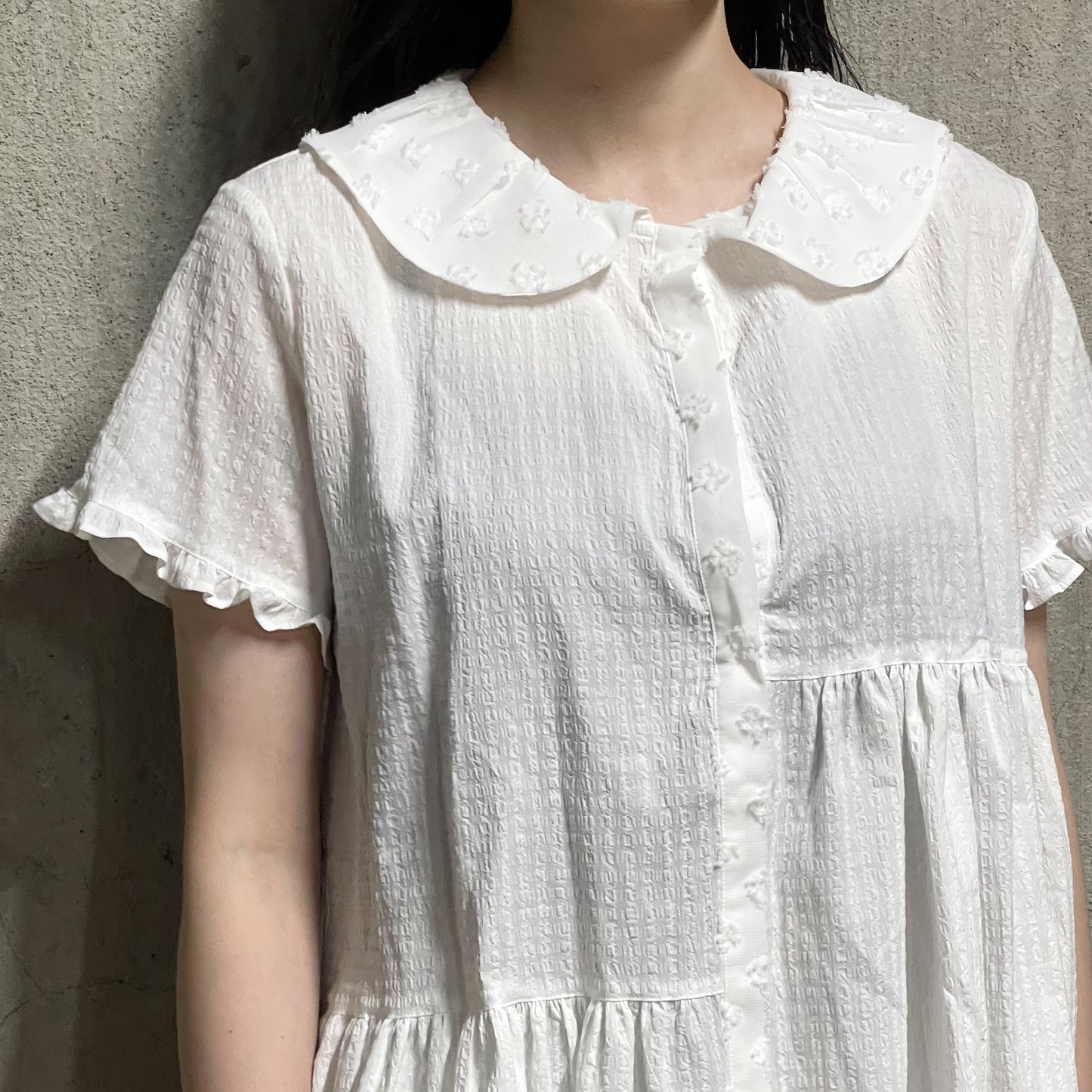 Textured Collar Top / White / テクスチャーブラウス