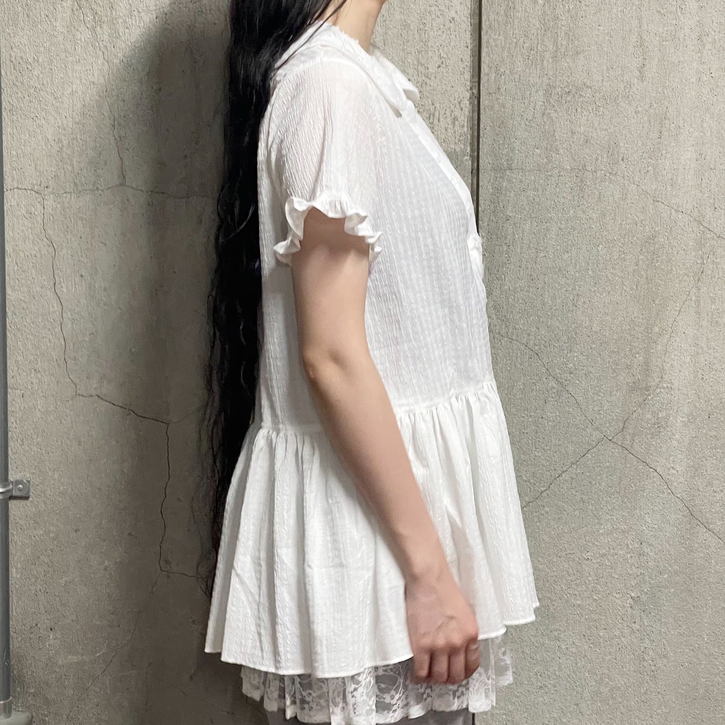 Textured Collar Top / White / テクスチャーブラウス