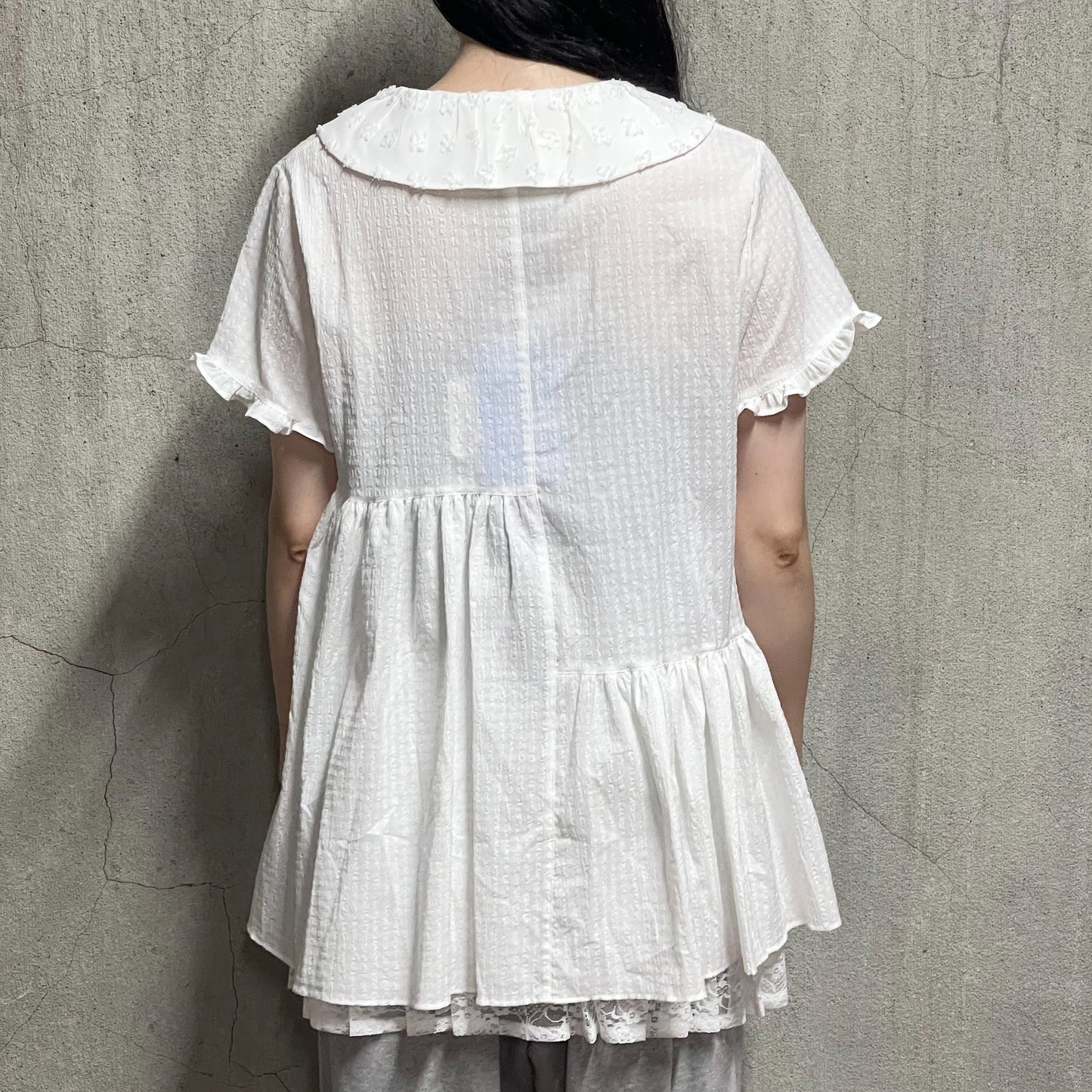 Textured Collar Top / White / テクスチャーブラウス