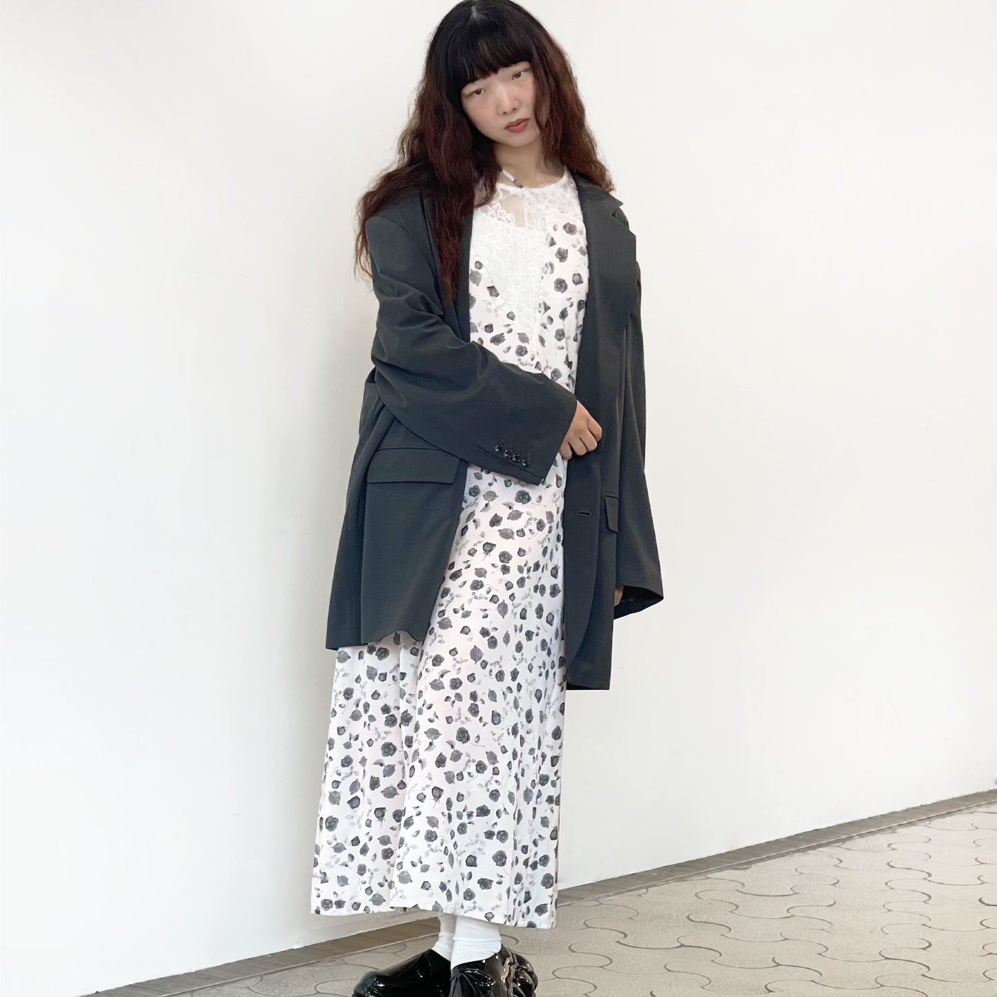 Francesca Dress / Print Pink x White lace / アシンメトリードレス