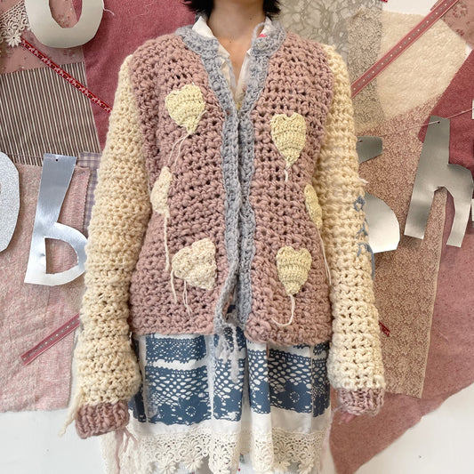 Heart heart knit jumper / Pink×Cream / ハートニットジャンパー