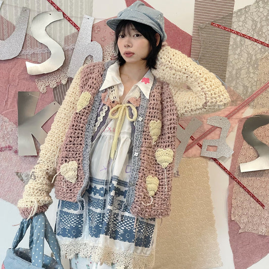Heart heart knit jumper / Pink×Cream / ハートニットジャンパー