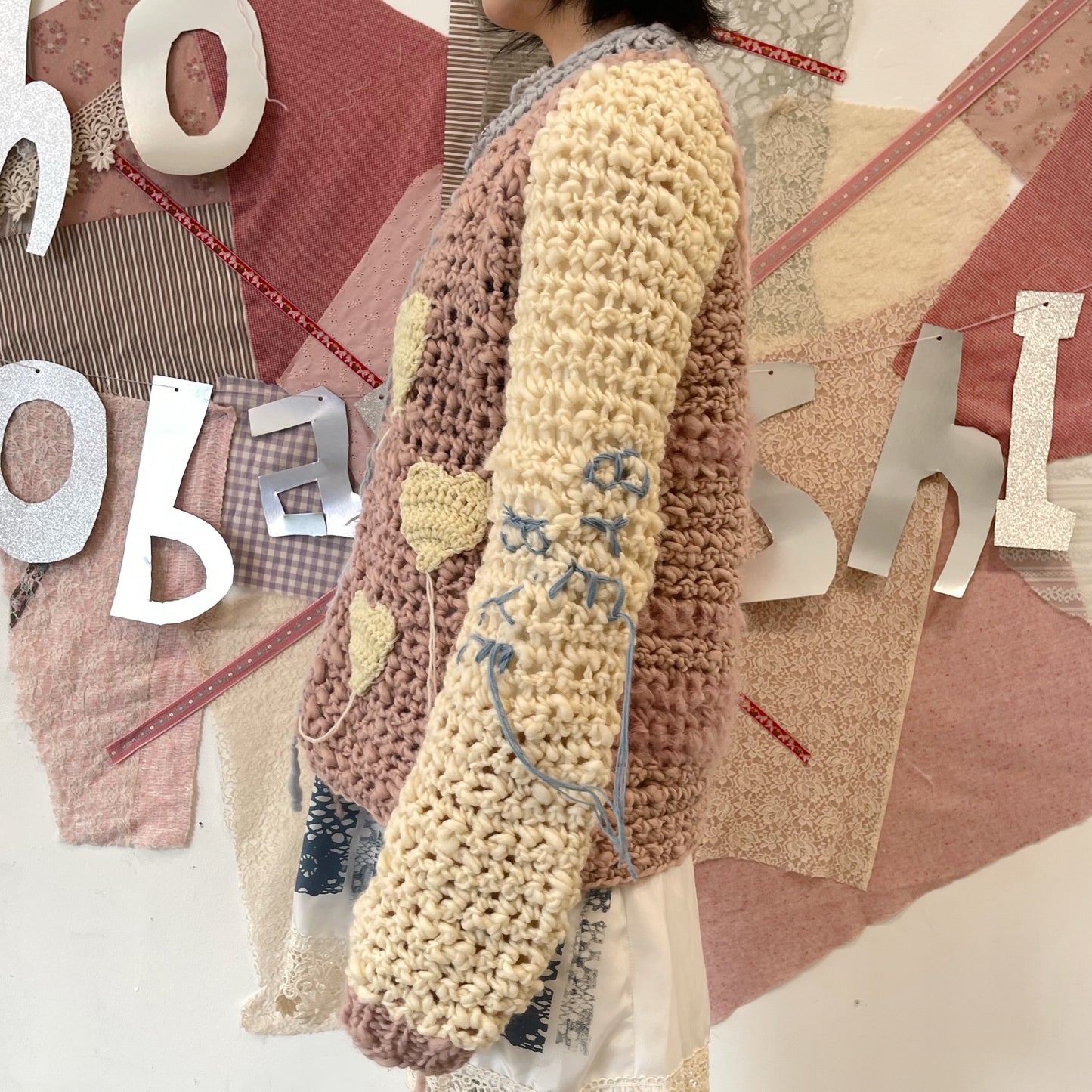 Heart heart knit jumper / Pink×Cream / ハートニットジャンパー