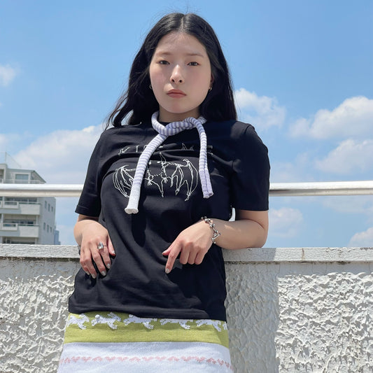 Stripey neck tie / lilac and cream / ストライプネックタイ