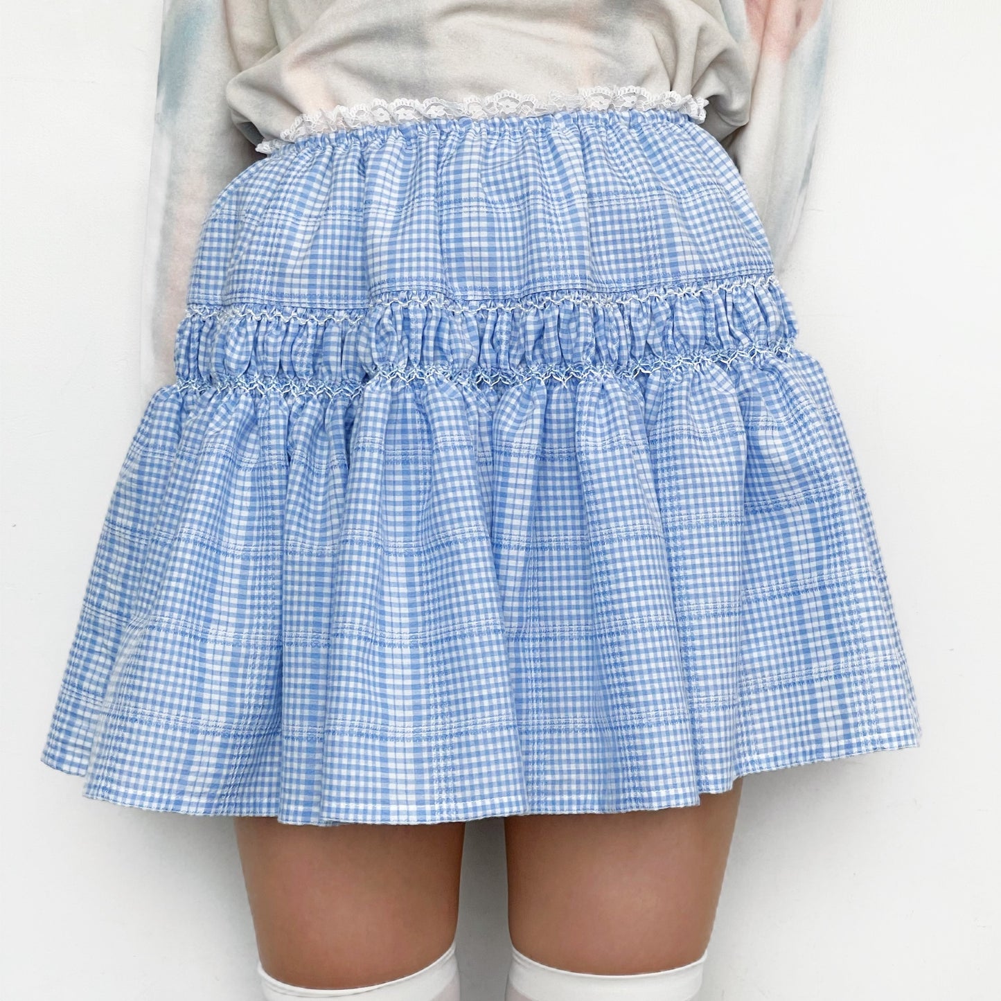Embroidery skirt / Blue / チェックスカート