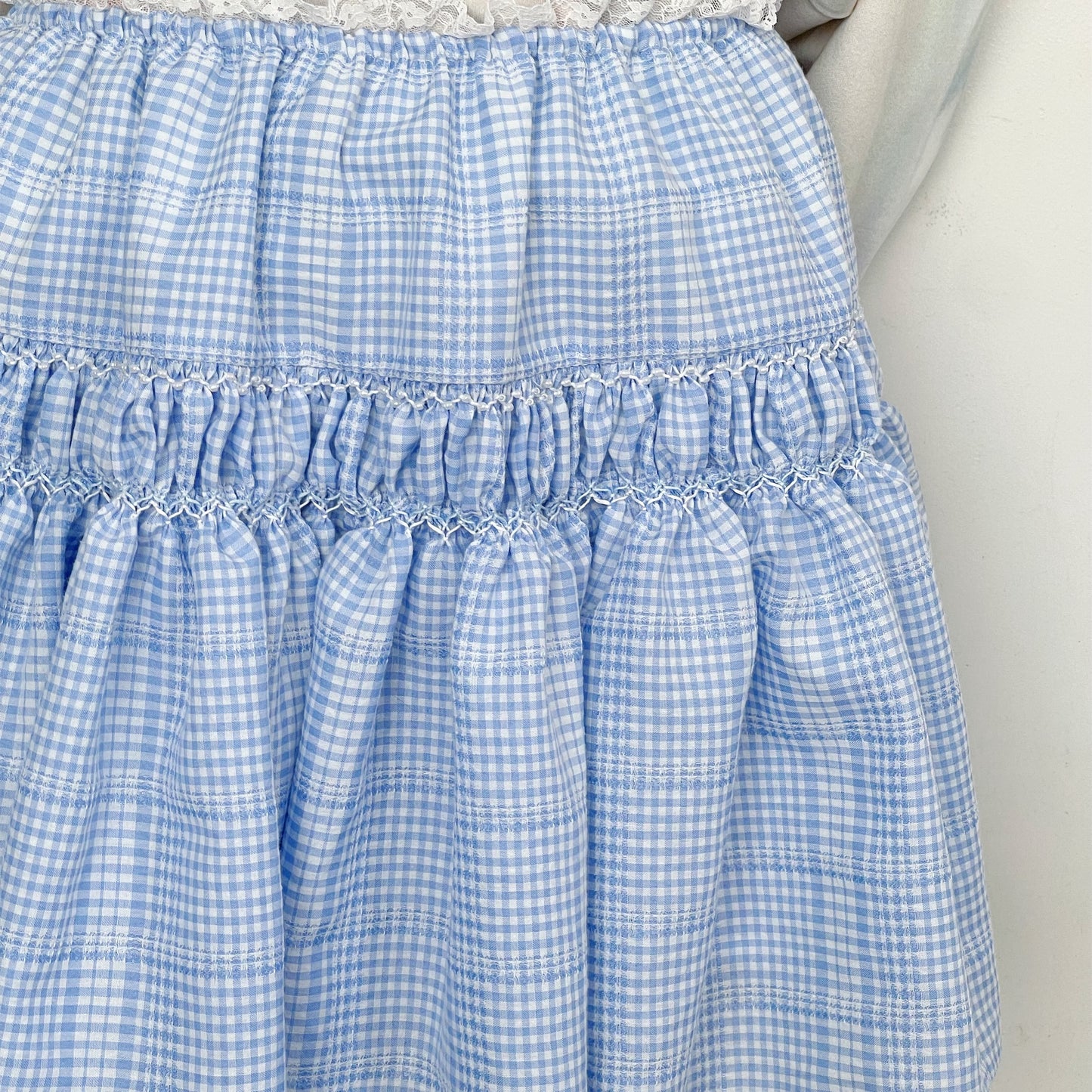 Embroidery skirt / Blue / チェックスカート