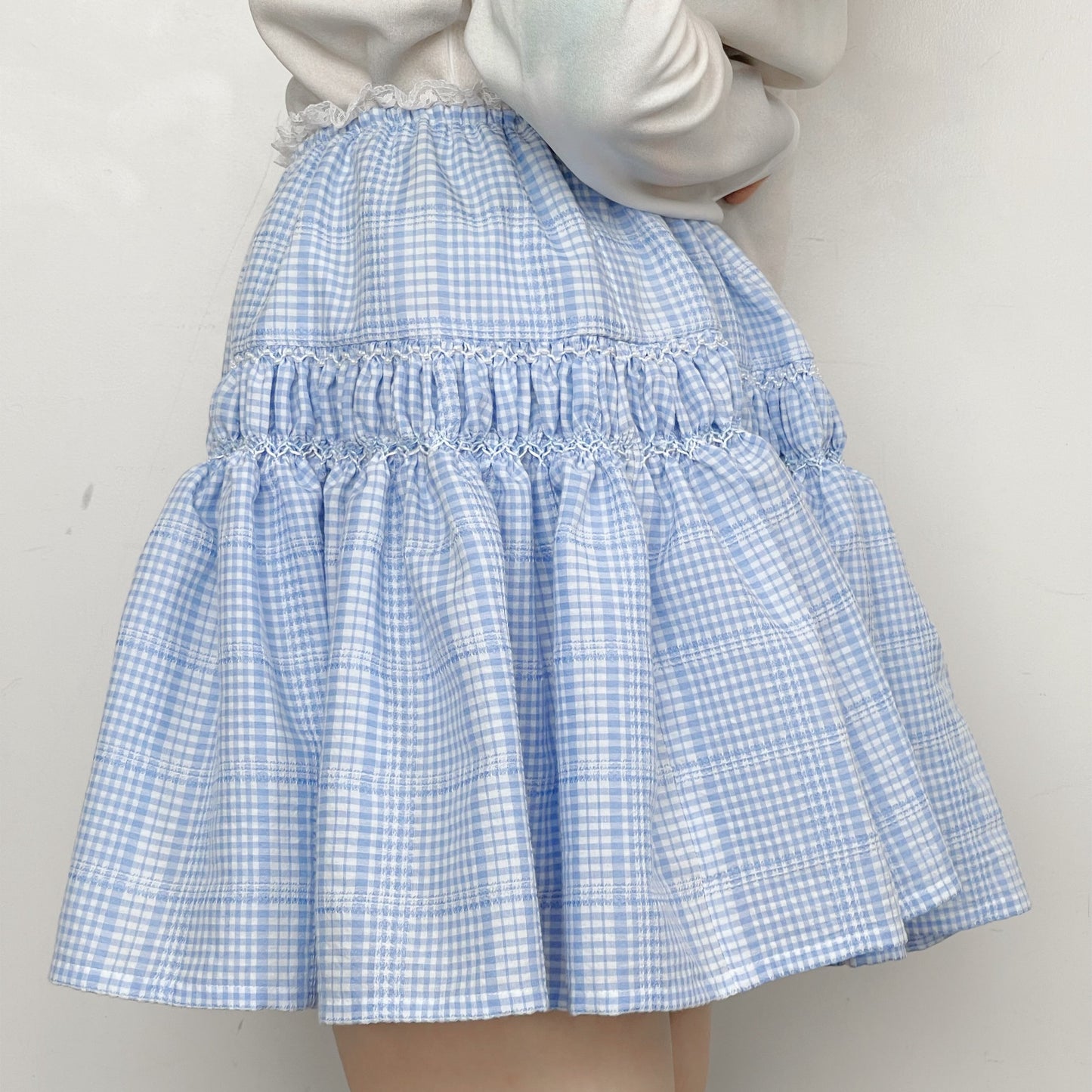 Embroidery skirt / Blue / チェックスカート