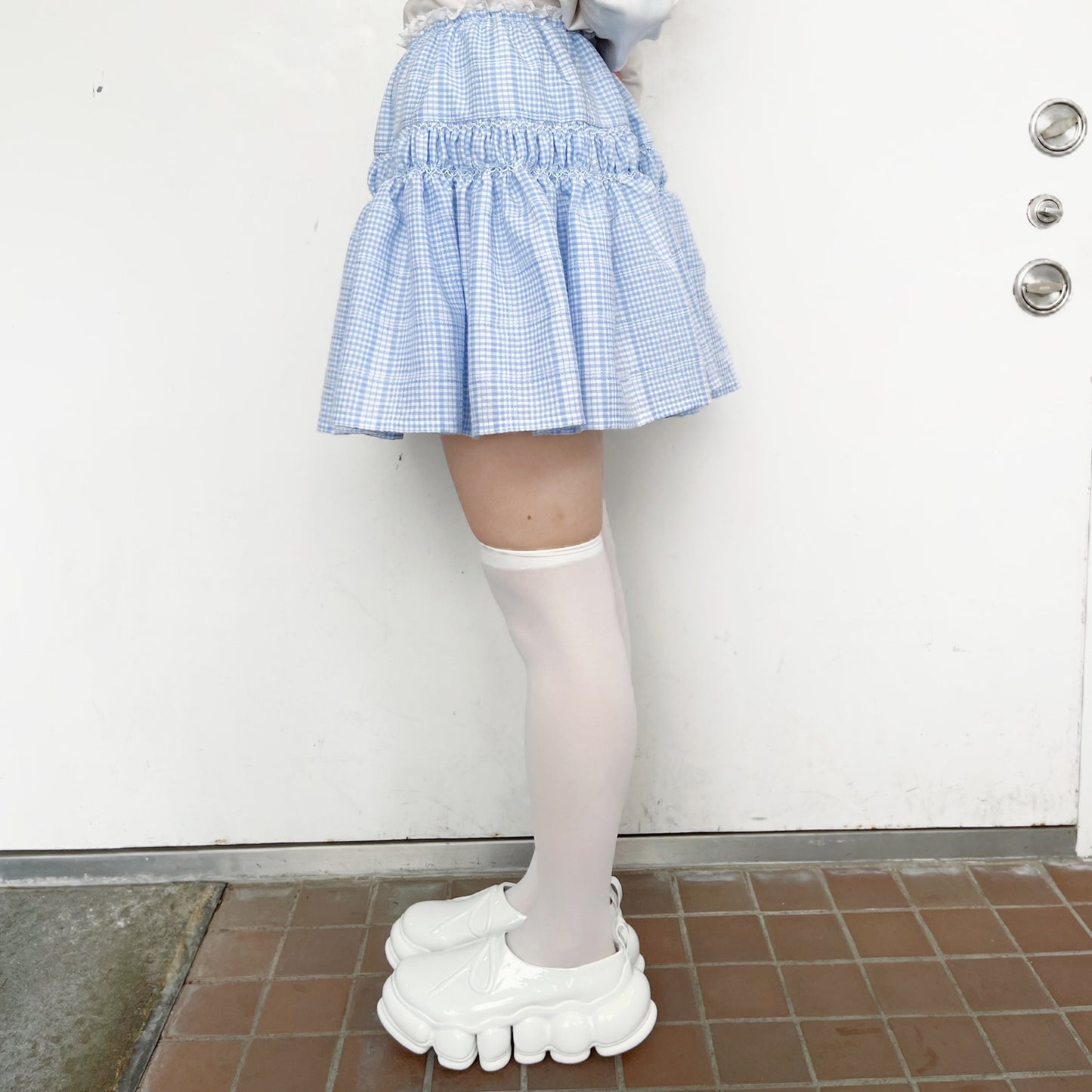 Embroidery skirt / Blue / チェックスカート