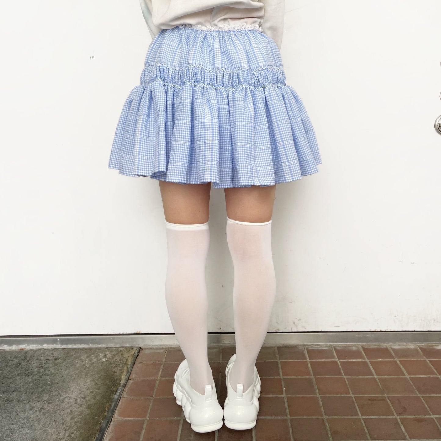 Embroidery skirt / Blue / チェックスカート
