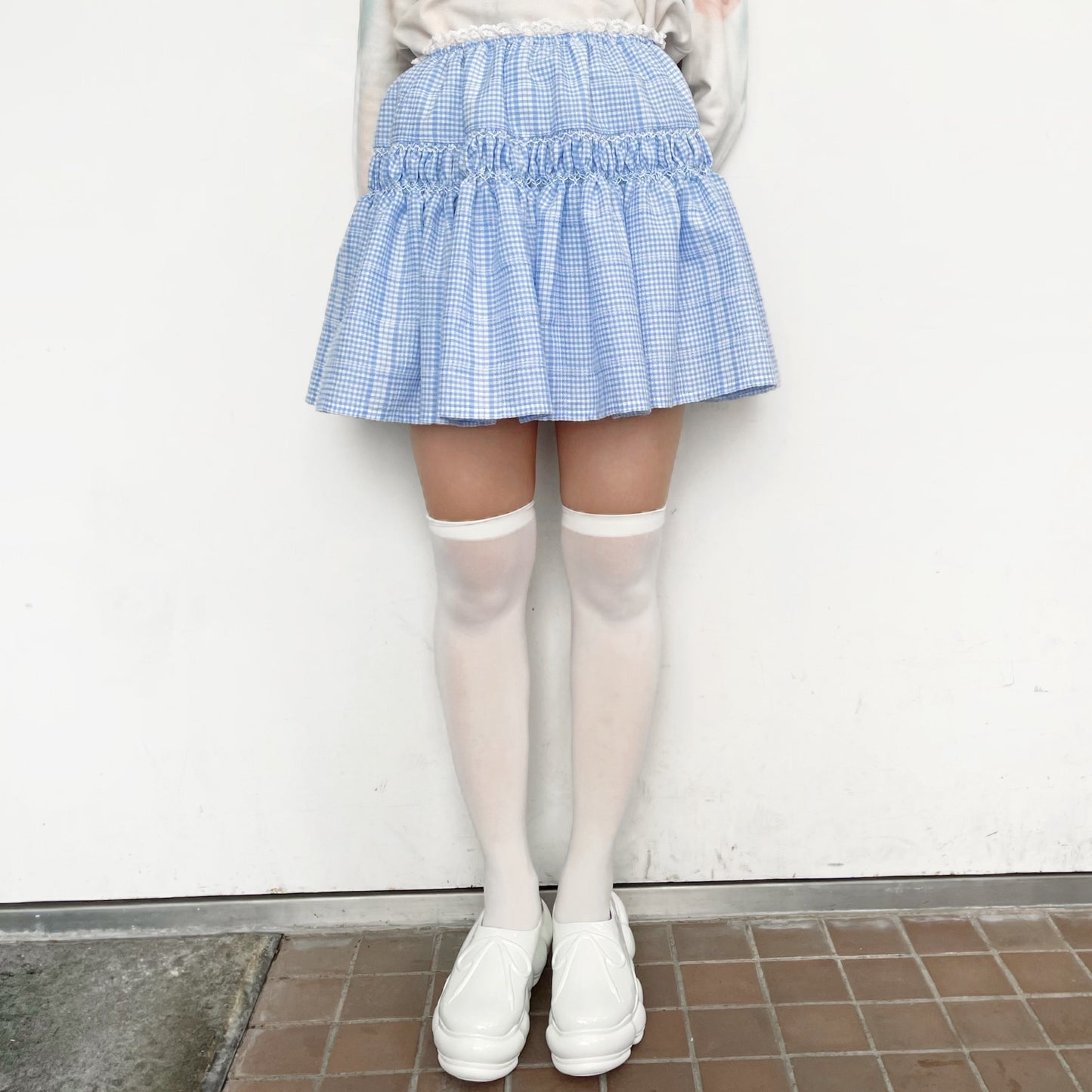 Embroidery skirt / Blue / チェックスカート