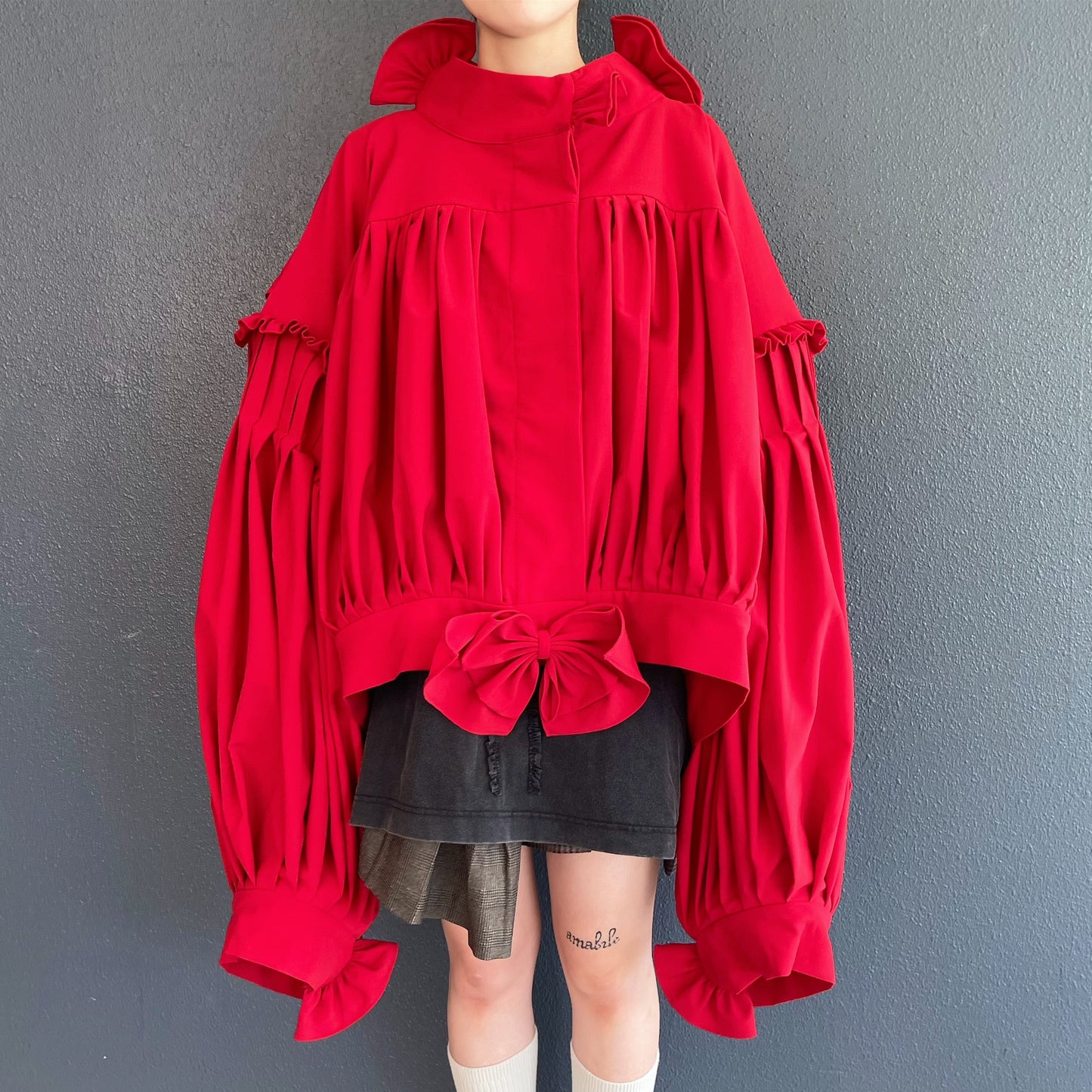 RUFFLED BLOUSE / RED / リボンラッフルブラウス