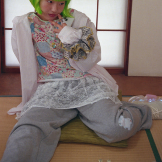 Lucy applique skirt pants / Gray / アップリケスカートパンツ