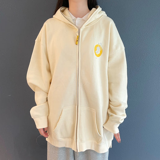 GLITCH EMBROIDERY DISTRESSED HOODIE/BTC / WHITE / グリッチ刺繍ダメージフーディー