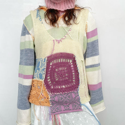 knit patchwork vest / Mix / ニットパッチワークベスト