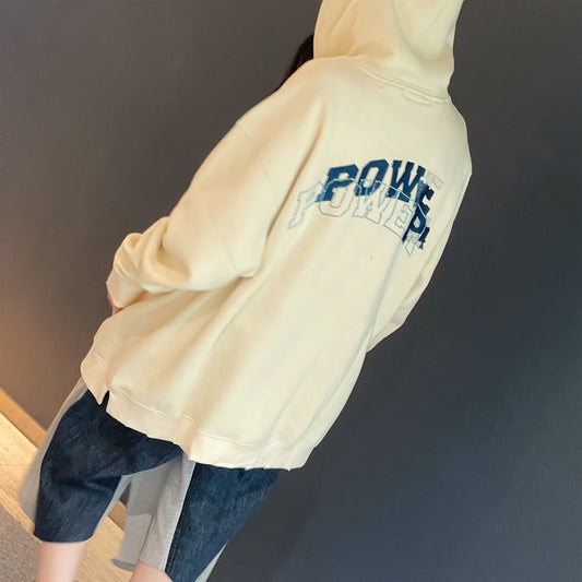 GLITCH EMBROIDERY DISTRESSED HOODIE/BTC / WHITE / グリッチ刺繍ダメージフーディー