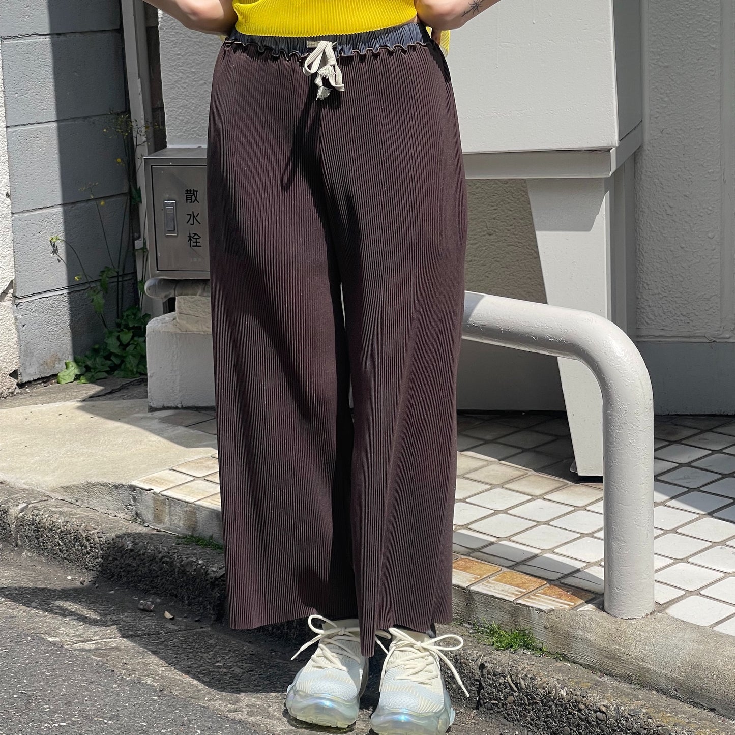 SHEER LAYERED PANTS / BROWN / シアーレイヤードプリーツパンツ