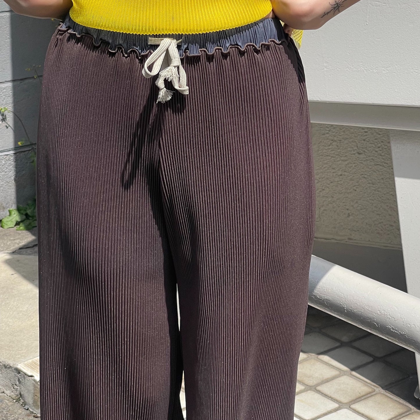 SHEER LAYERED PANTS / BROWN / シアーレイヤードプリーツパンツ