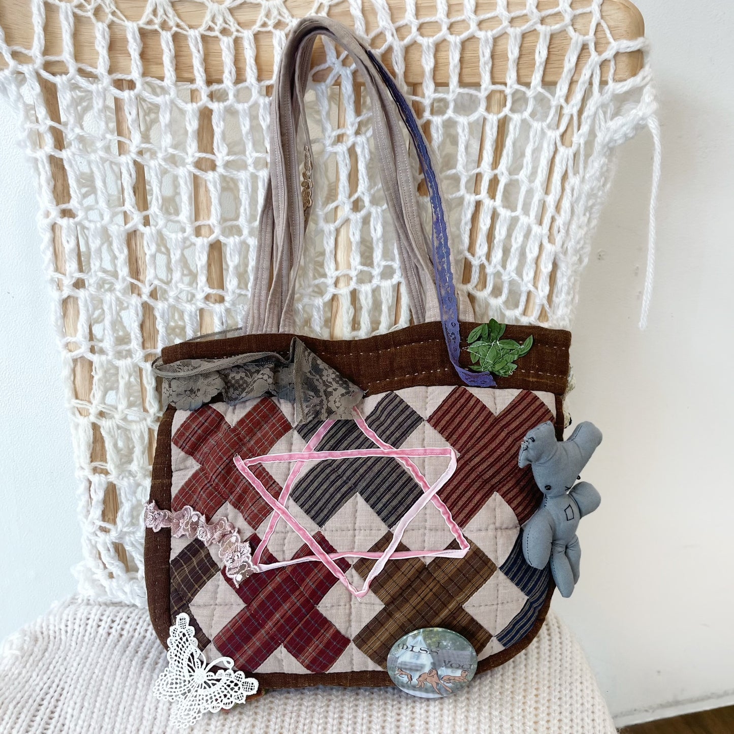 Patch work Bag+ / Brown / パッチワークトートバッグ