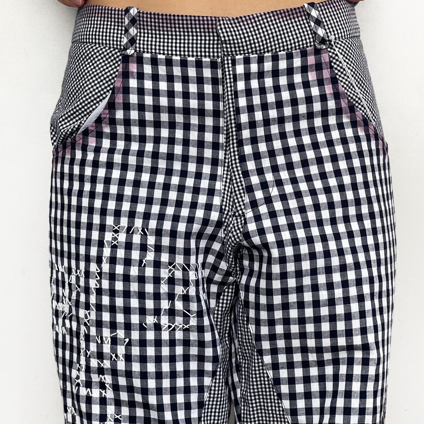 gingham patchwork pants / navy / ギンガムパッチワークパンツ