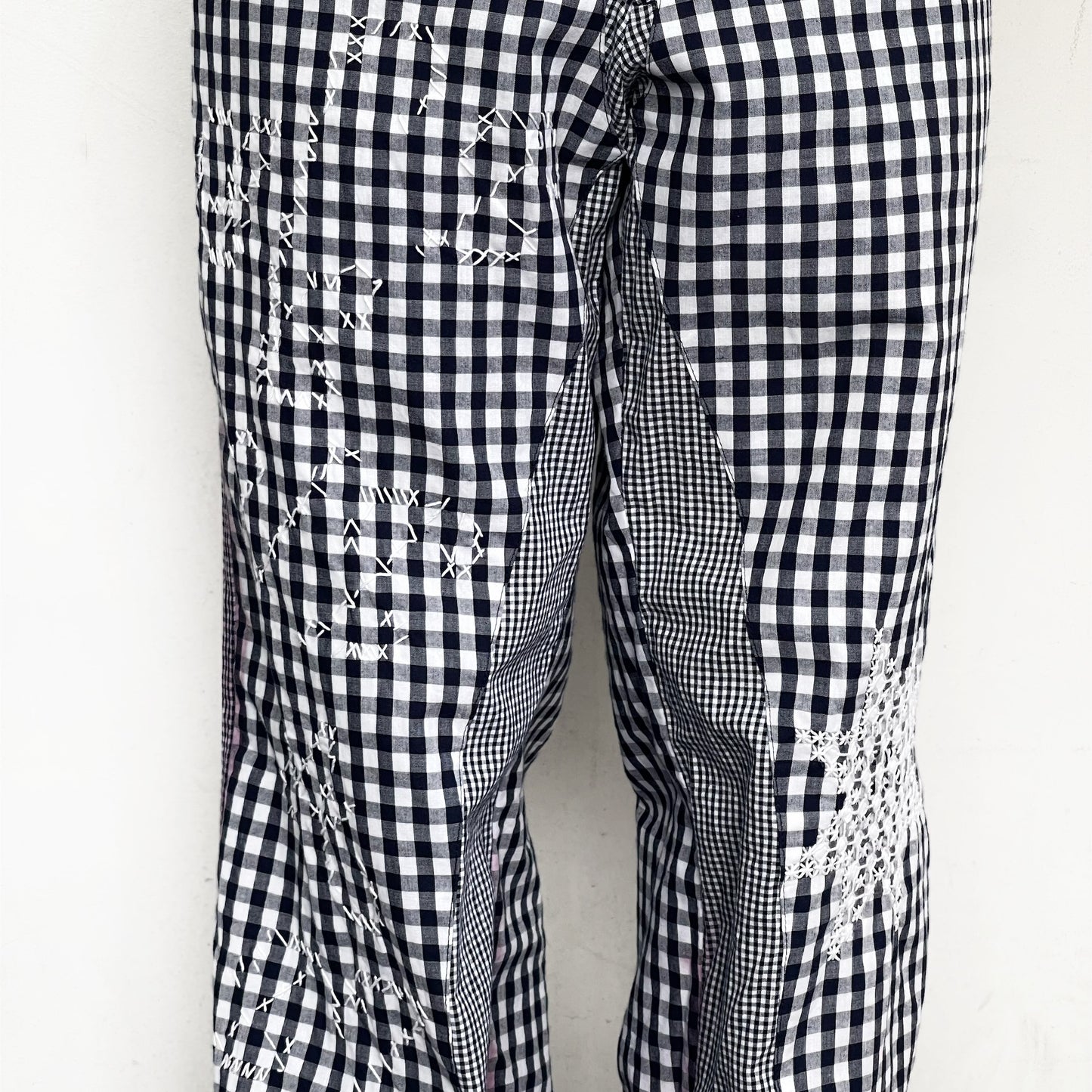 gingham patchwork pants / navy / ギンガムパッチワークパンツ