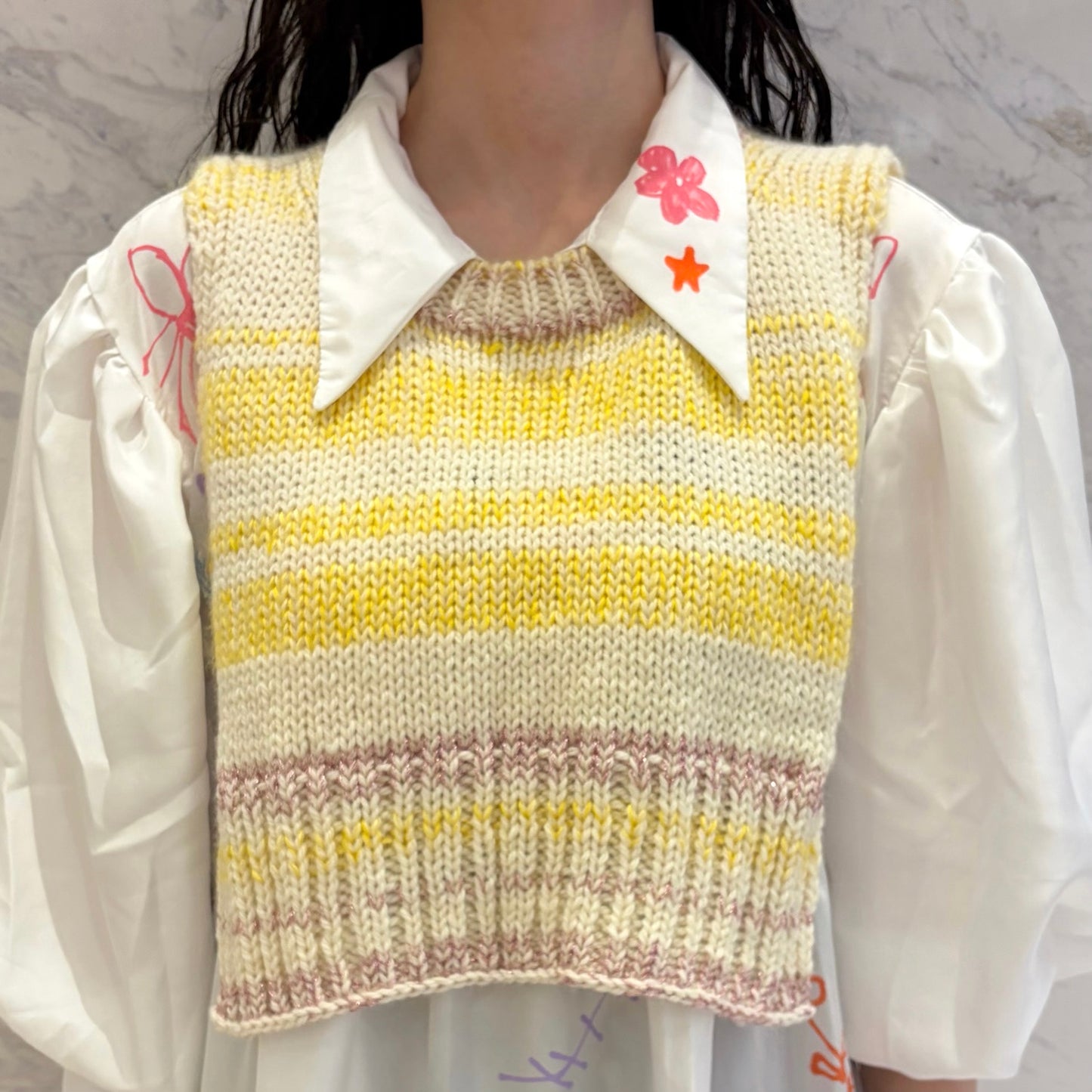 wool knit top / yellow x pink / ウールニット 前掛け